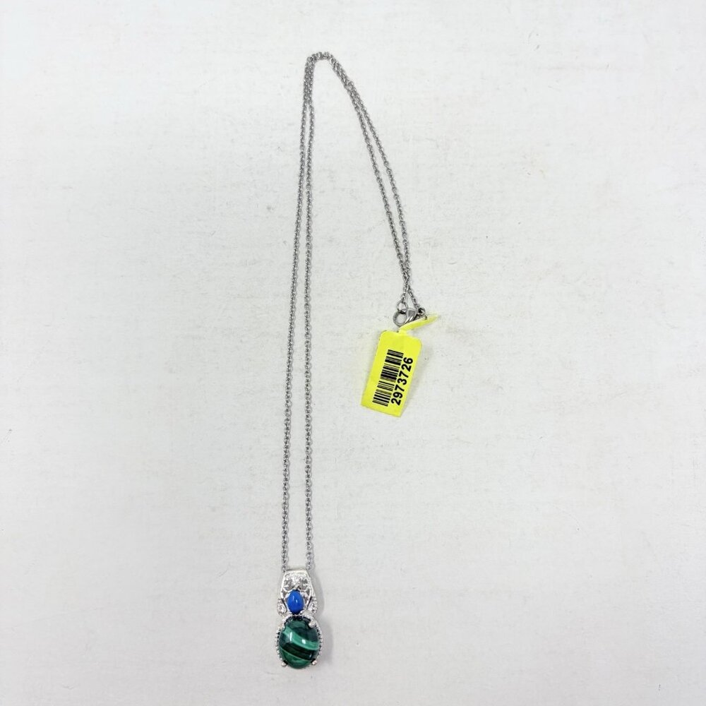 Shop LC African Malachite/Ceruleite Sterling Silver Pendant with Chain 5494